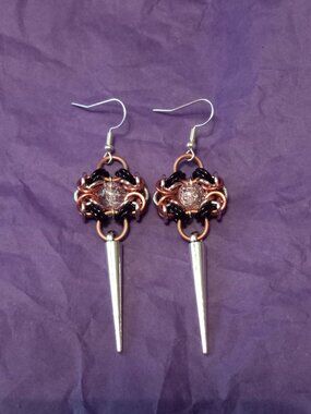 Pink Romanov Byzantine spiked Chain Mail Earrings